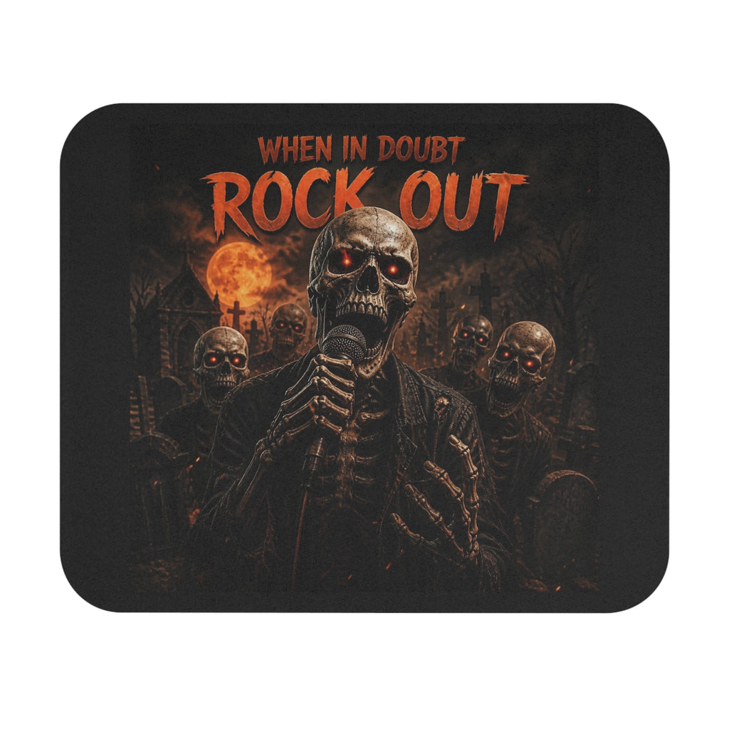 Rock Out Skeleton Mouse Pad — When In Doubt Heavy Metal Gaming Desk Mat