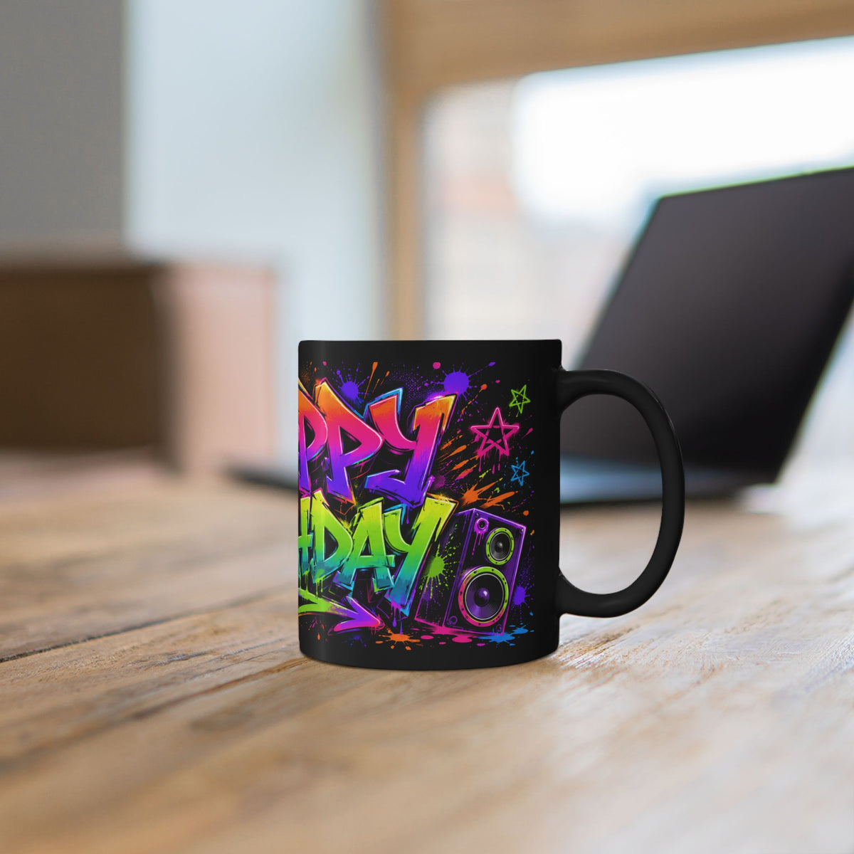 Happy Birthday Graffiti Mug — Colorful Urban Birthday Coffee Cup (11oz/15oz)
