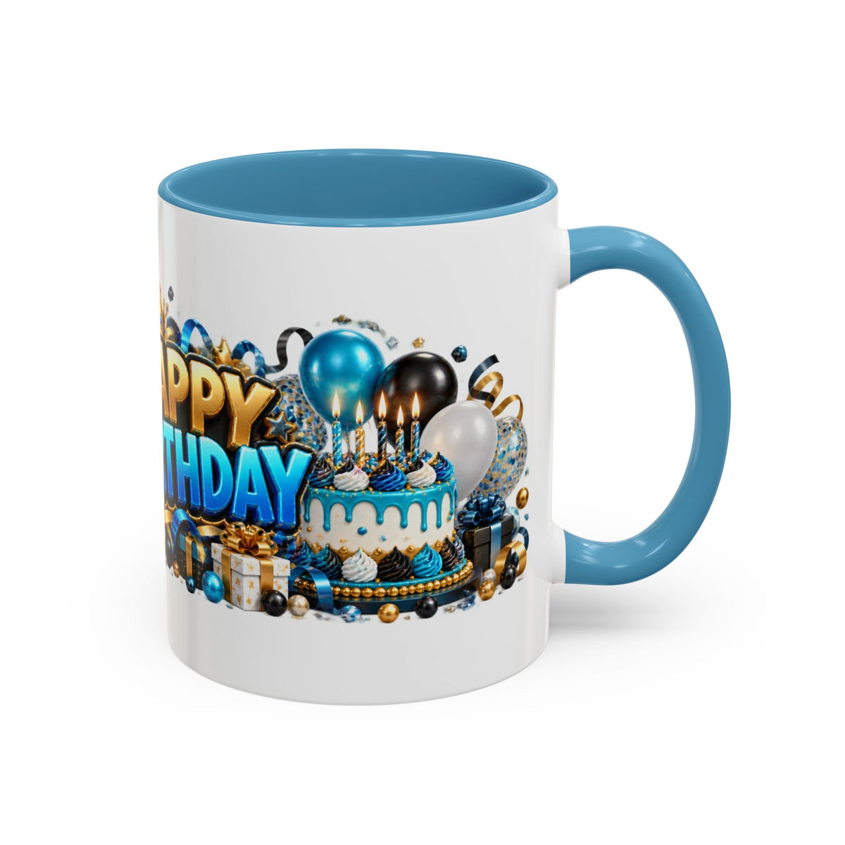 Happy Birthday White Tiger Mug – Colorful 3D Birthday Gift – White Coffee Mug