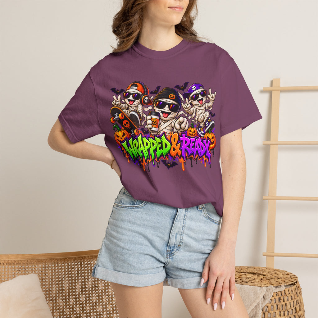 Wrapped & Ready – Halloween Mummy Crew Graphic T-Shirt