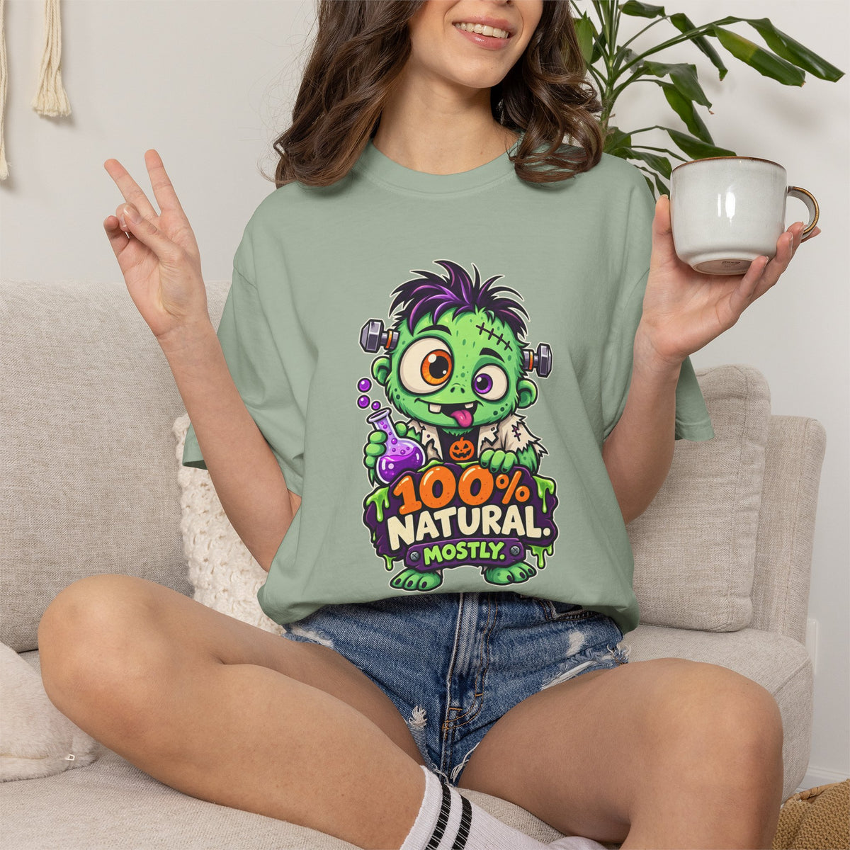 100% Natural. Mostly. – Cute Halloween Lab Monster T-Shirt