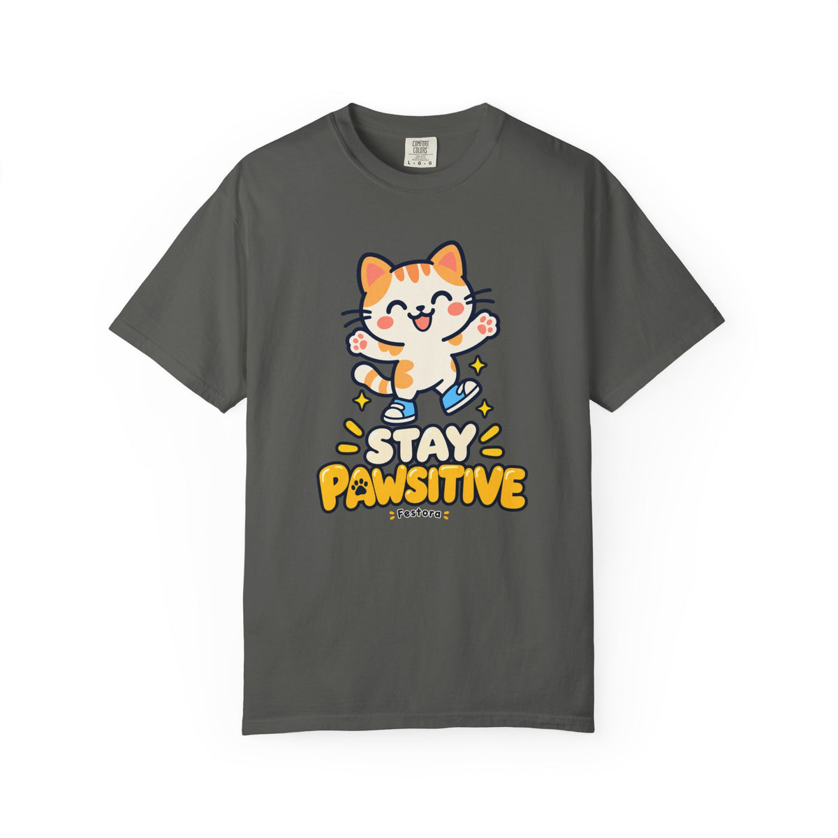 Stay Pawsitive – Cute Happy Cat Graphic T-Shirt