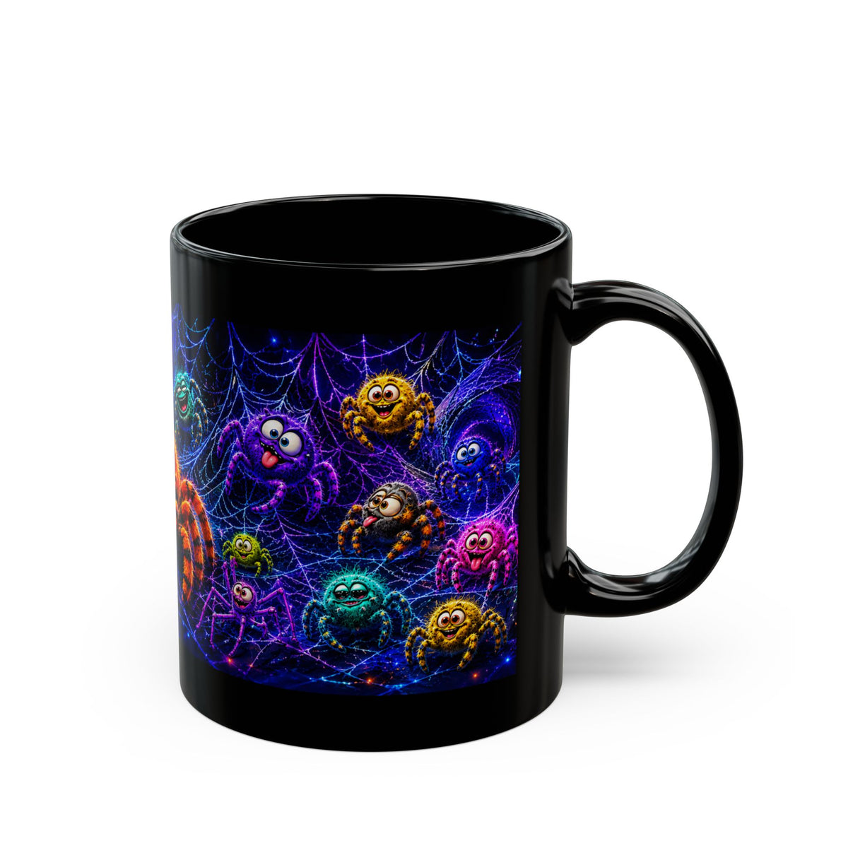 Cute Neon Spider Mug — Colorful Halloween Coffee Cup (11oz/15oz)