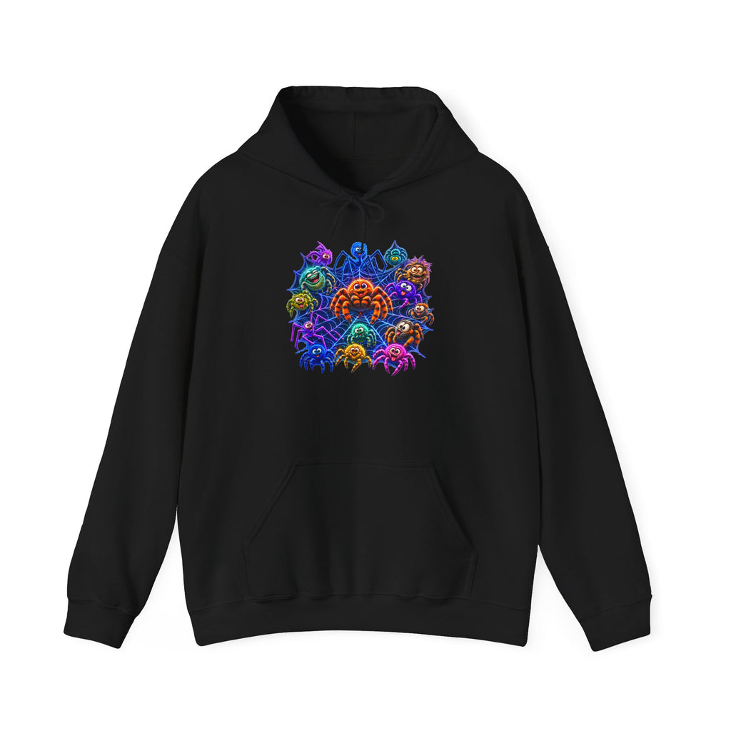 Colorful Spider Squad Black Hoodie - Funny Halloween Graphic Unisex Sweatshirt