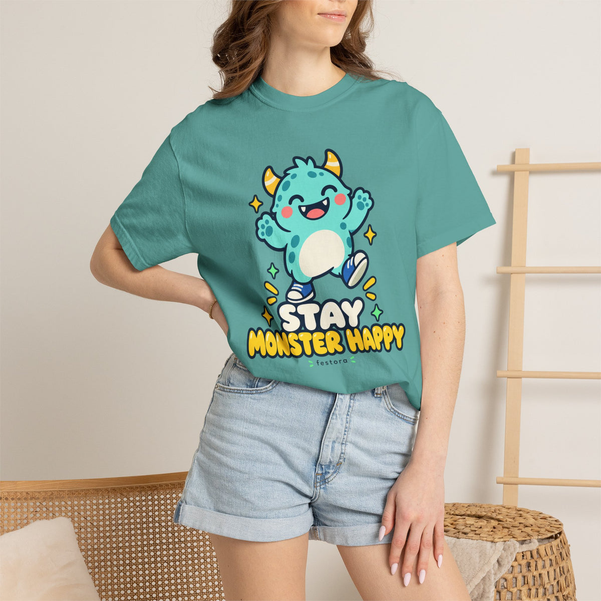 Stay Monster Happy – Cute Monster Graphic T-Shirt
