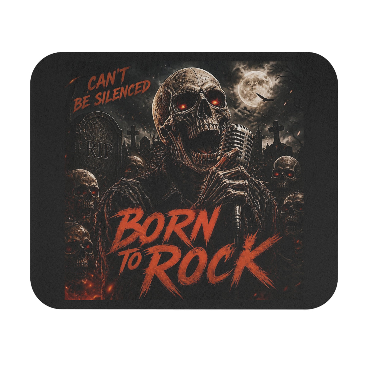 Mouse Pad — "Born to Rock" Skeleton Metal Gaming Desk Mat
