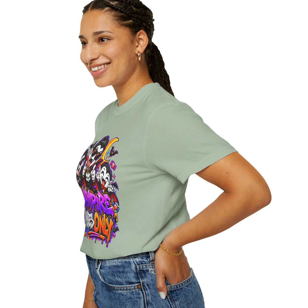 Neon Vampire Vibes Halloween Unisex Garment-Dyed T-Shirt Featuring a Cool Festora Vampire Crew