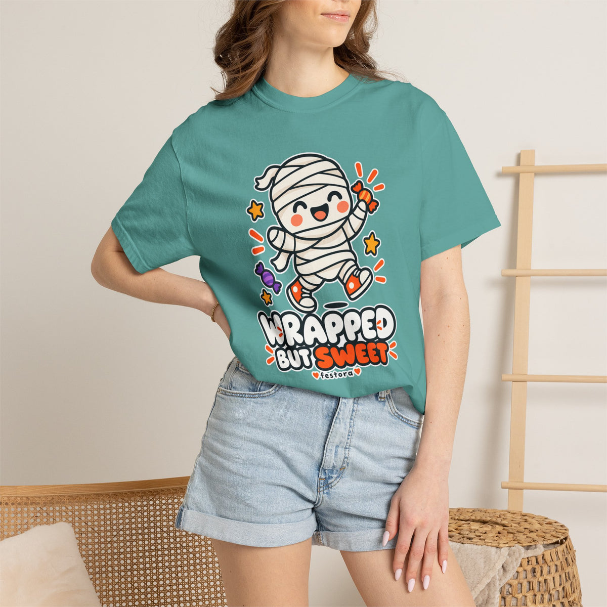 Wrapped but Sweet Halloween T-Shirt | Cute Mummy Graphic Tee