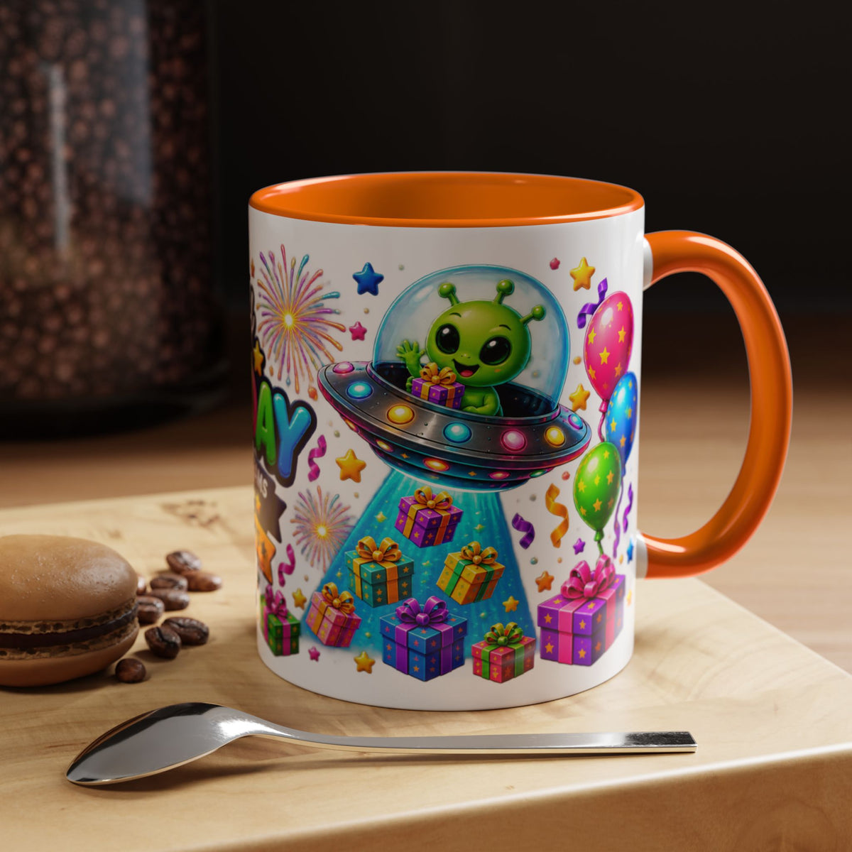 Happy Birthday Alien Coffee Mug — Colorful Galactic Birthday Wishes