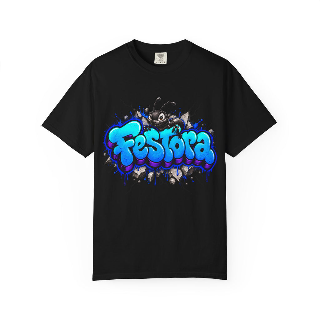 Festora Graffiti T-Shirt — Neon Blue Street Art Logo Tee
