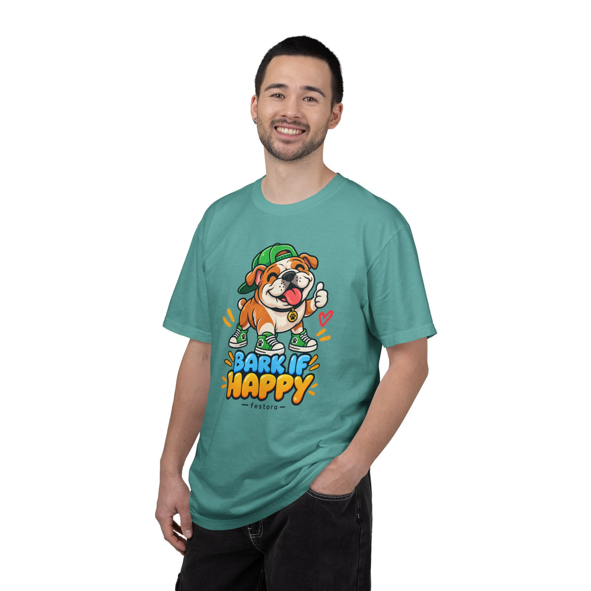 Bark If Happy – Cute Bulldog Graphic T-Shirt