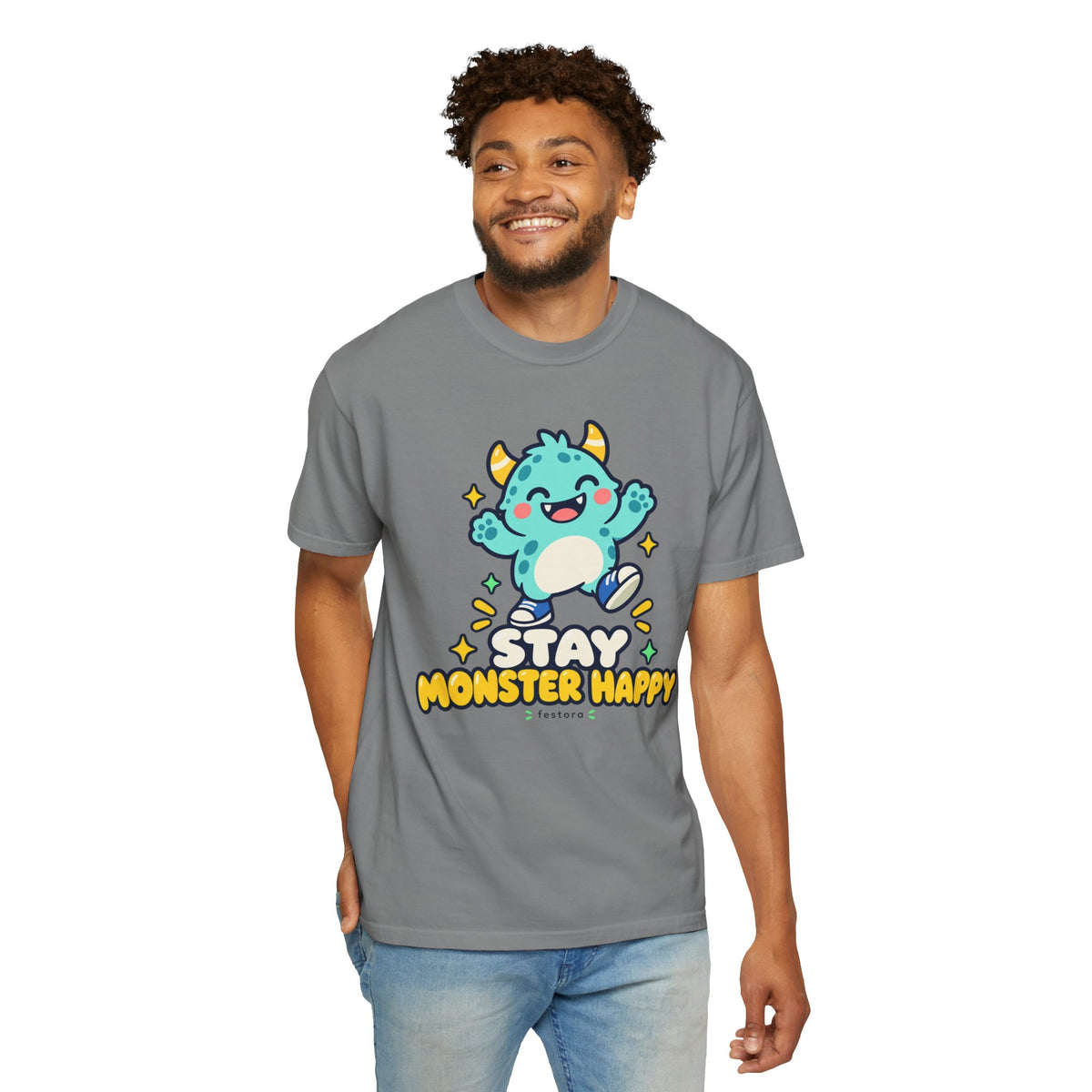 Stay Monster Happy – Cute Monster Graphic T-Shirt