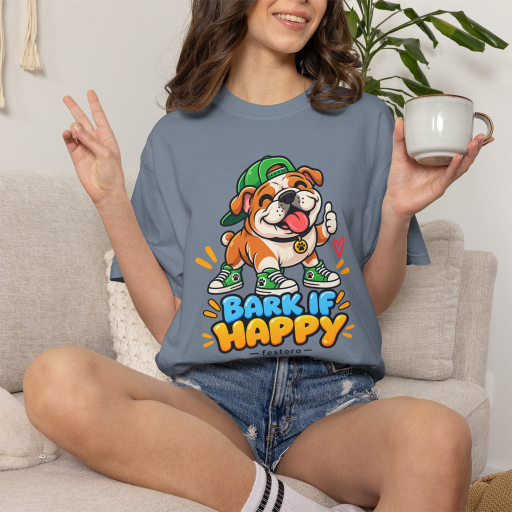 Bark If Happy – Cute Bulldog Graphic T-Shirt