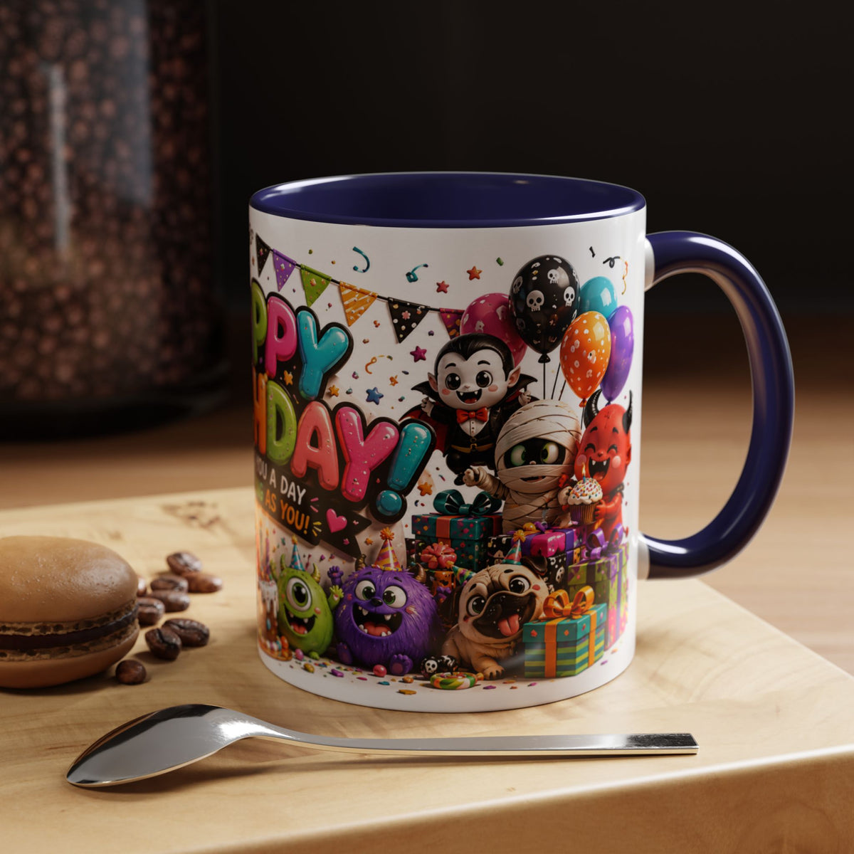 Happy Birthday Accent Coffee Mug — Colorful 3D Birthday Party Design (11/15oz)