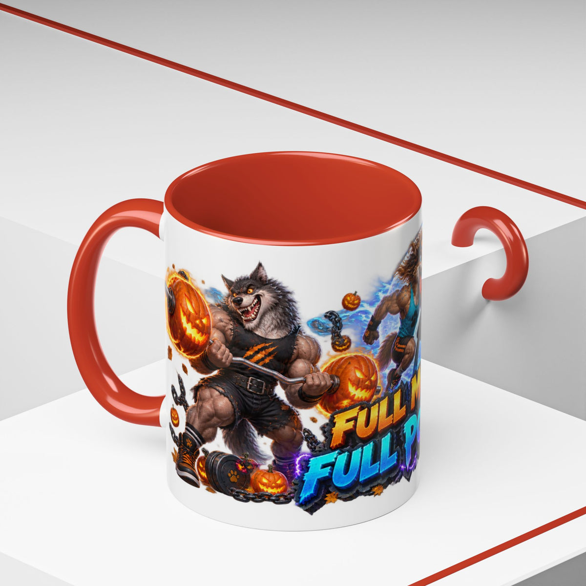 Full Moon Full Power Werewolf Gym Halloween White Mug