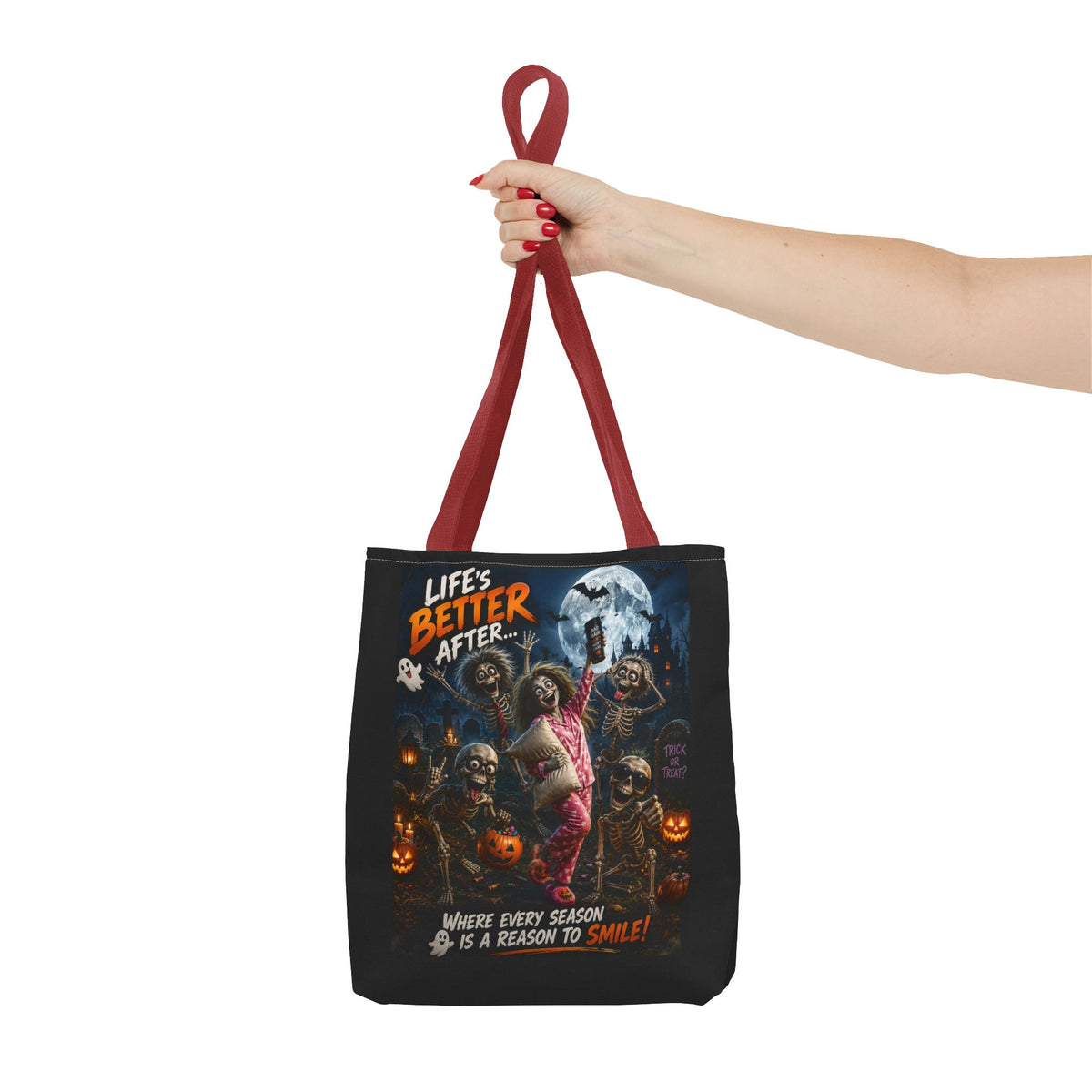 Halloween Horror Tote Bag - "Life's Better After" Trick-or-Treat Pumpkin Design