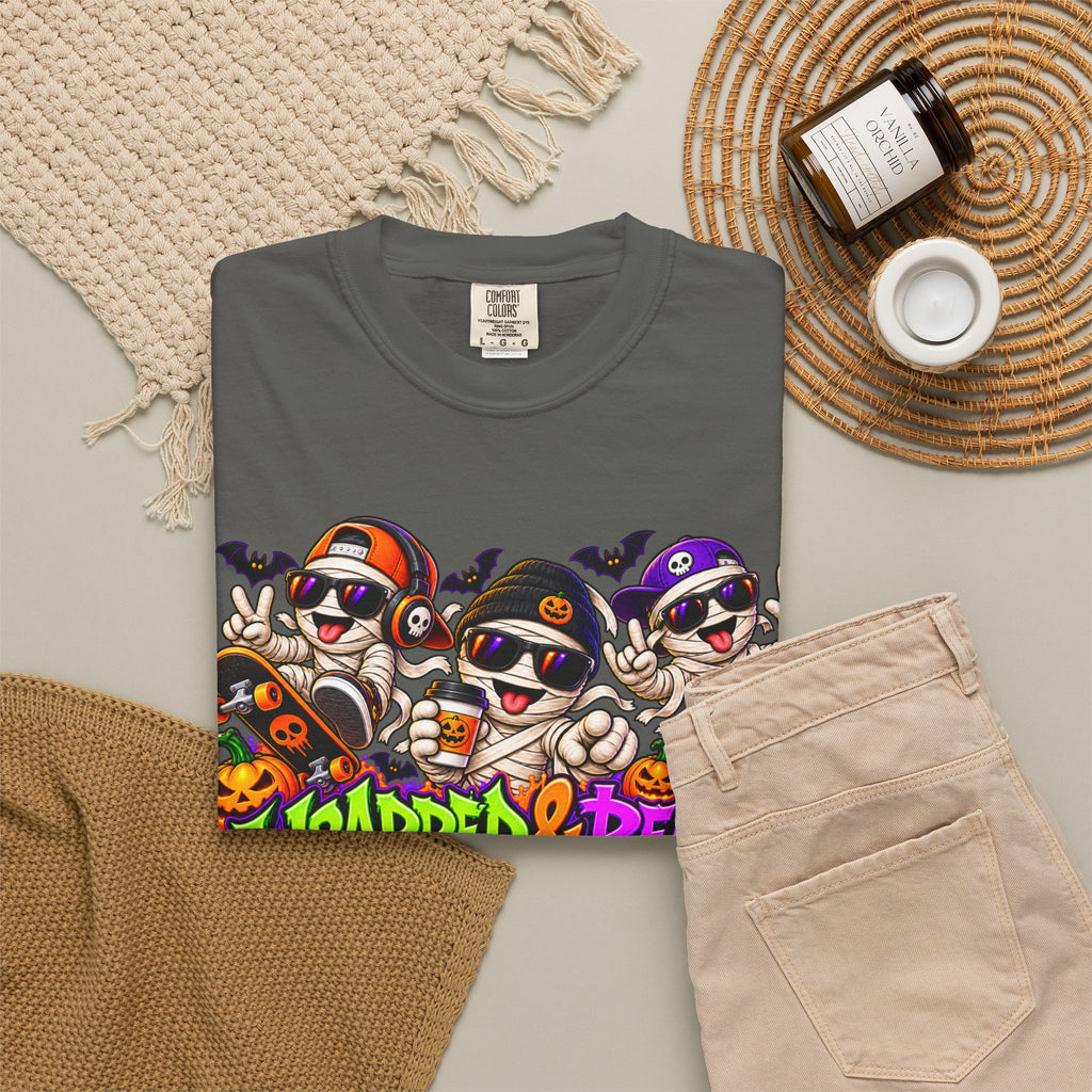 Wrapped & Ready – Halloween Mummy Crew Graphic T-Shirt