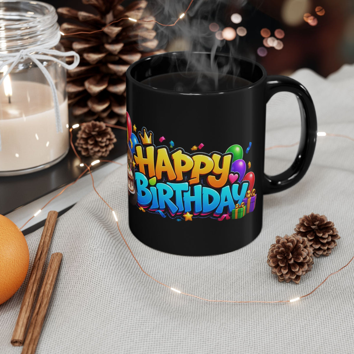 Gorilla Happy Birthday Mug - Bold 3D Party Design on Black Mug