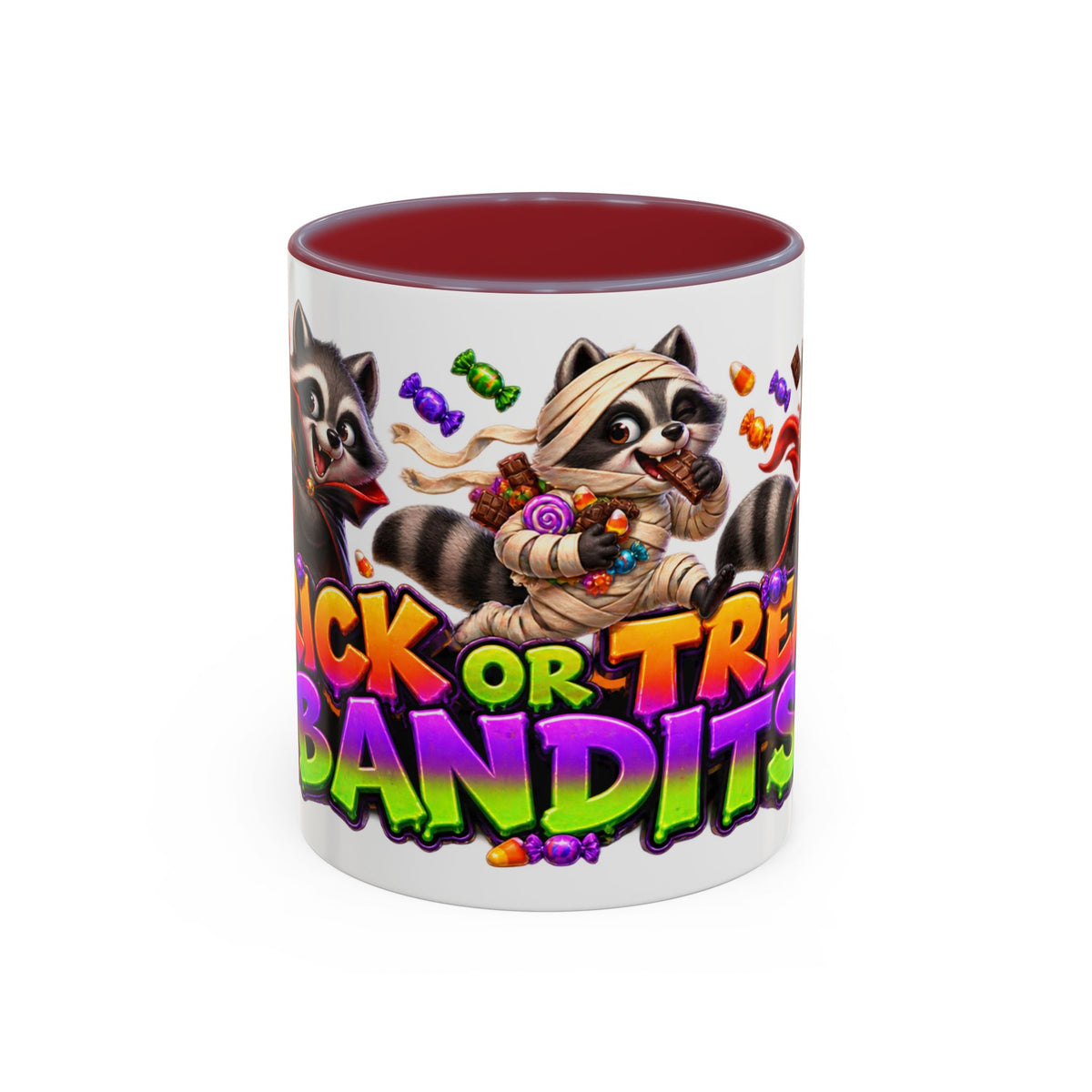 Trick or Treat Bandits Raccoons Halloween White Mug