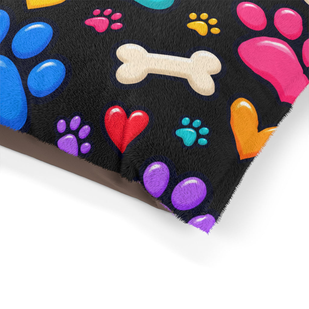 Colorful Paws Pet Bed – Black Dog & Cat Cushion in 3 Sizes