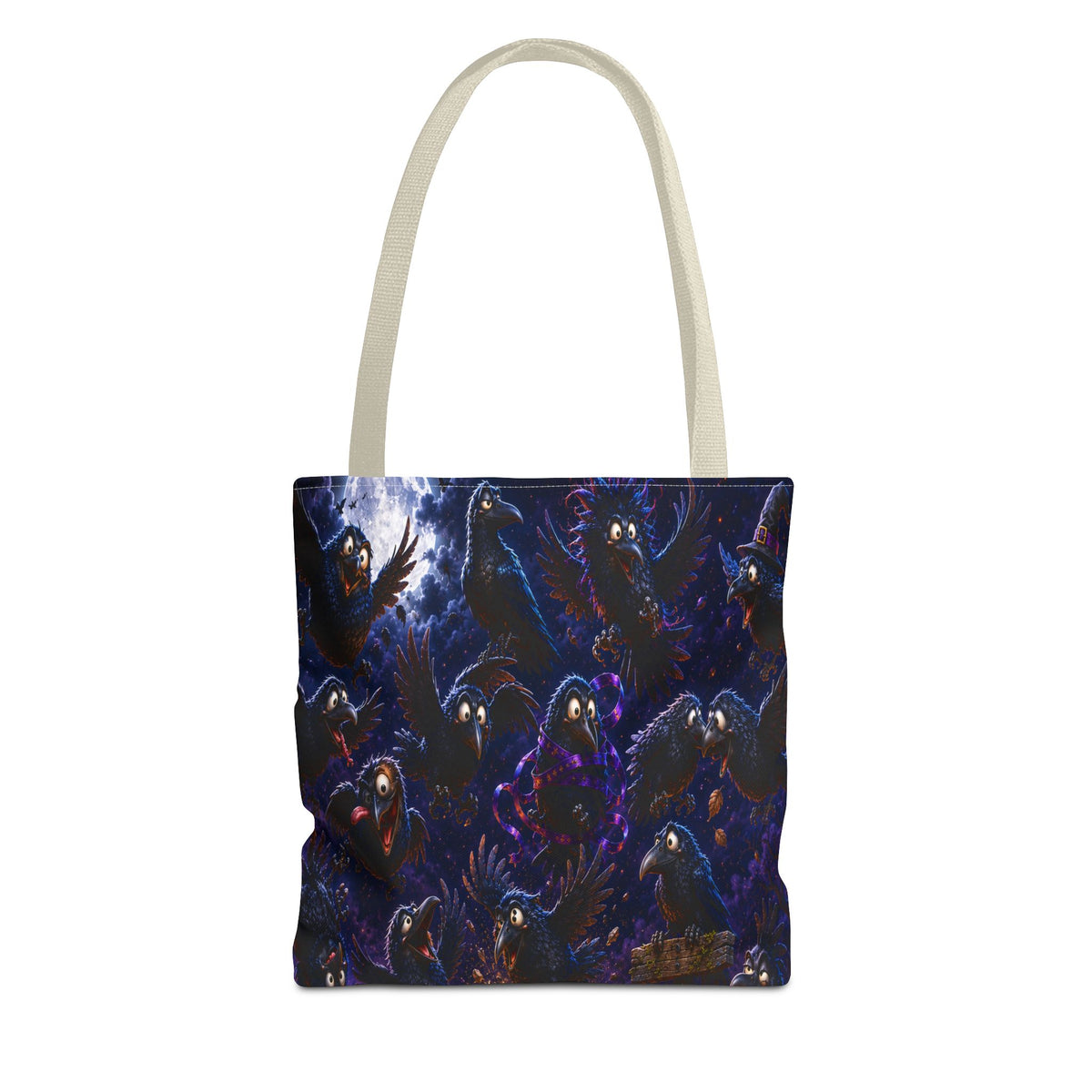 Crows at Midnight Tote Bag — Gothic Raven Moon AOP Tote for Halloween & Everyday