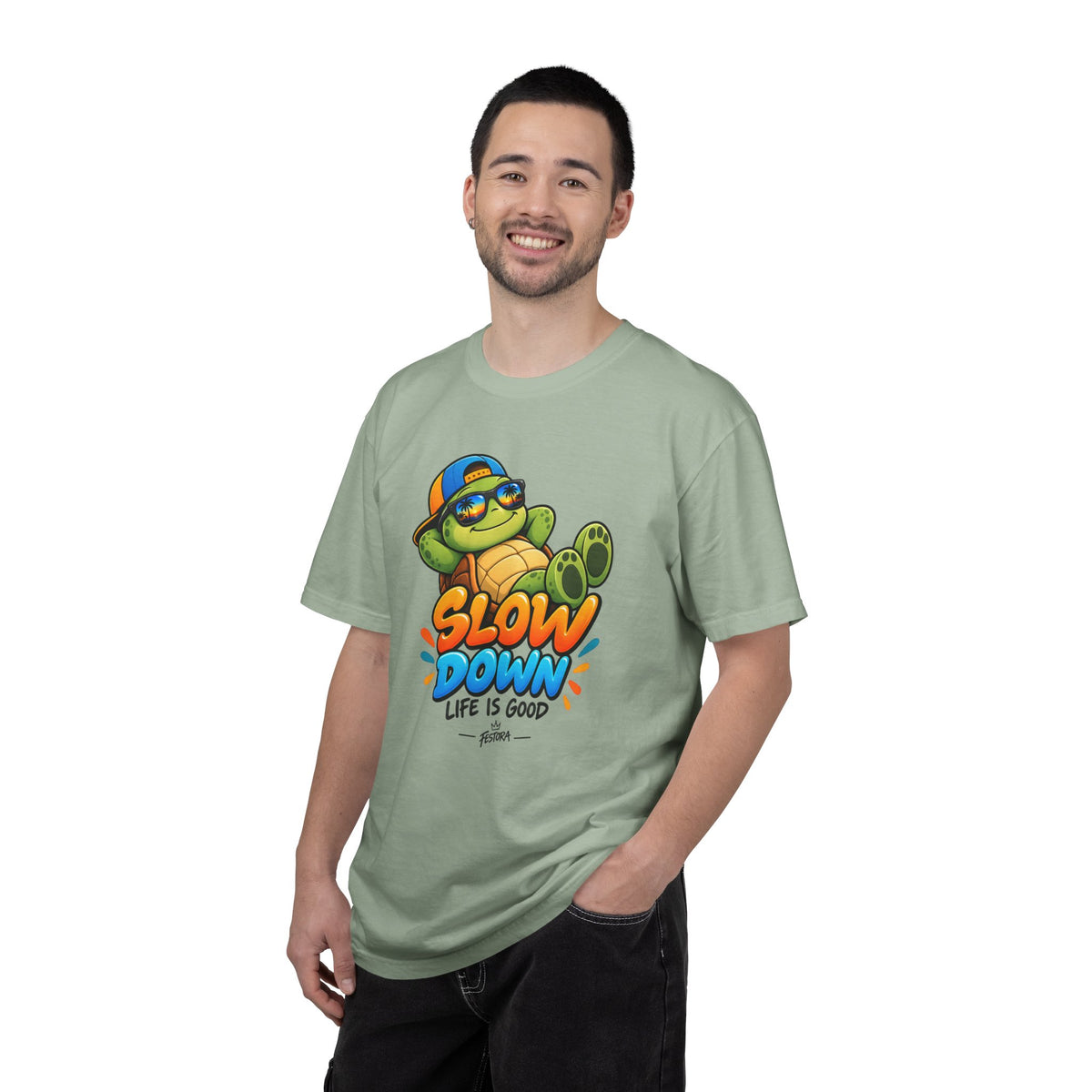 Slow Down, Life Is Good – Turtle Graphic T-Shirt | Festora Everyday
