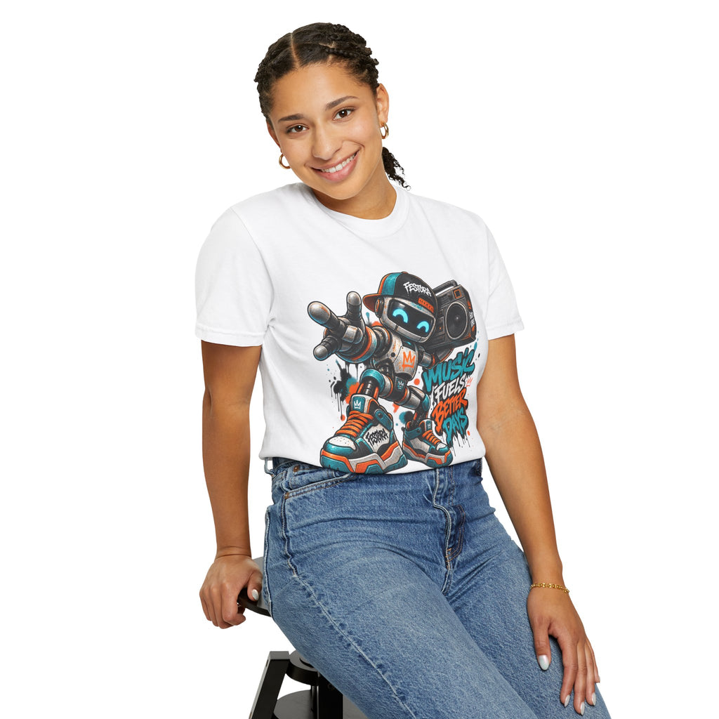 Music Fuels Better Days T-Shirt — Retro Robot Boombox Streetwear