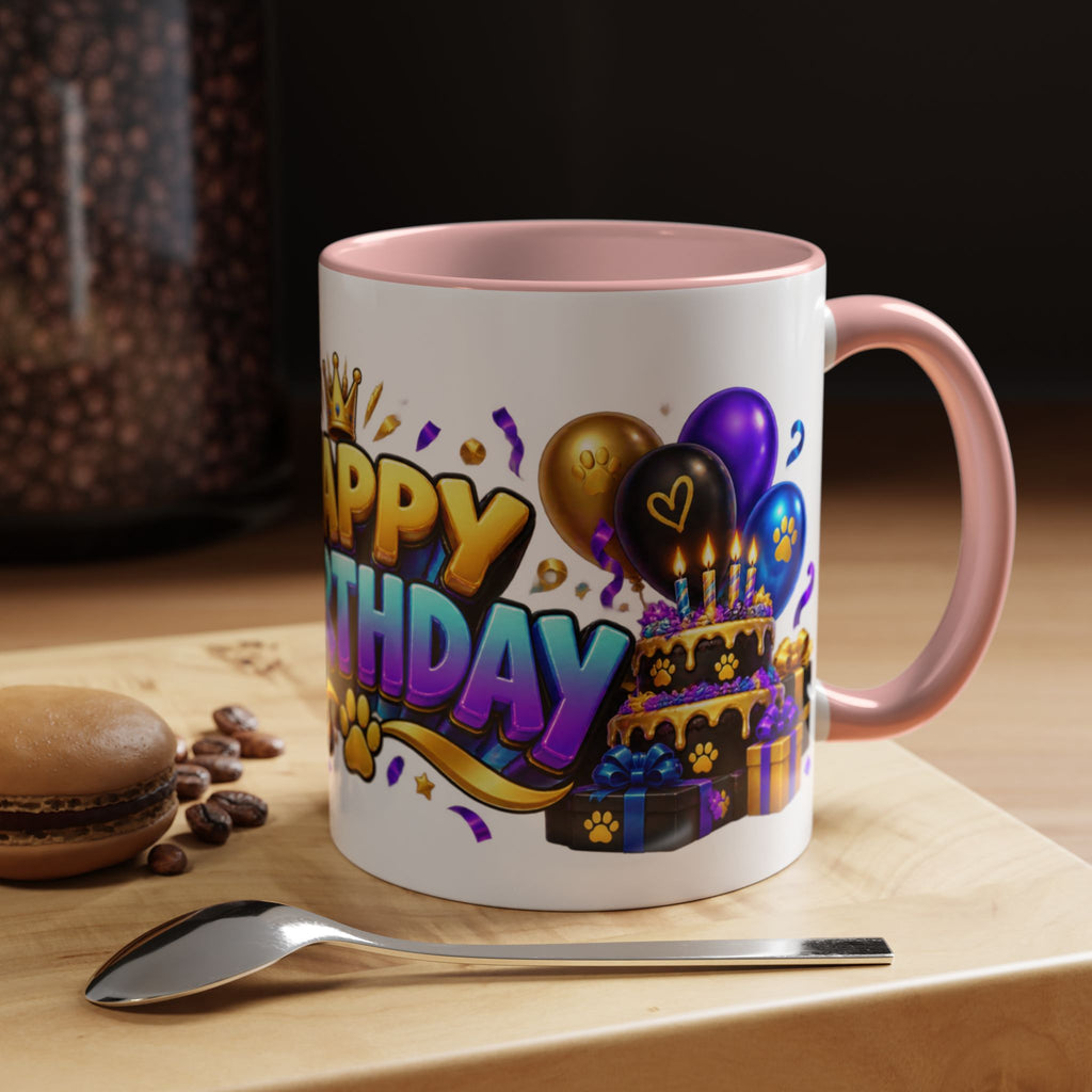 Black Panther Happy Birthday Mug – Purple Blue & Gold Birthday Gift – FestoraShop White Coffee Mug