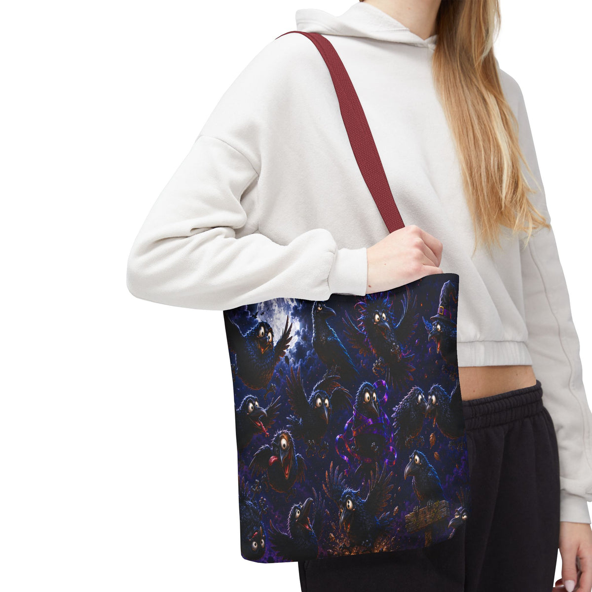 Crows at Midnight Tote Bag — Gothic Raven Moon AOP Tote for Halloween & Everyday