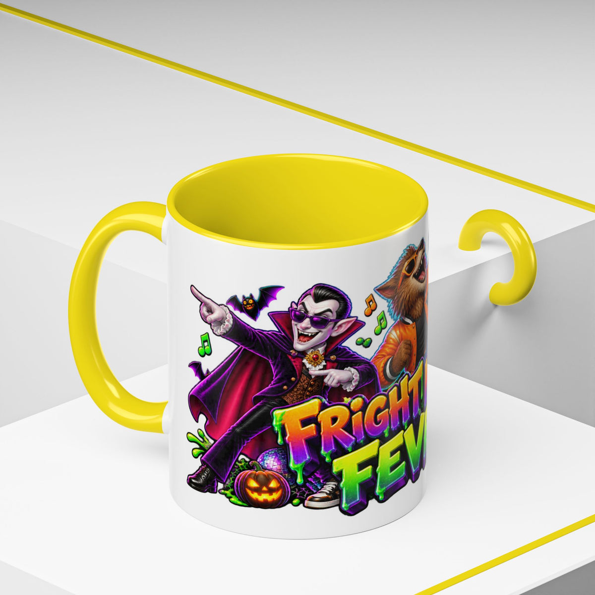 Fright Night Fever Dancing Monsters Halloween White Mug
