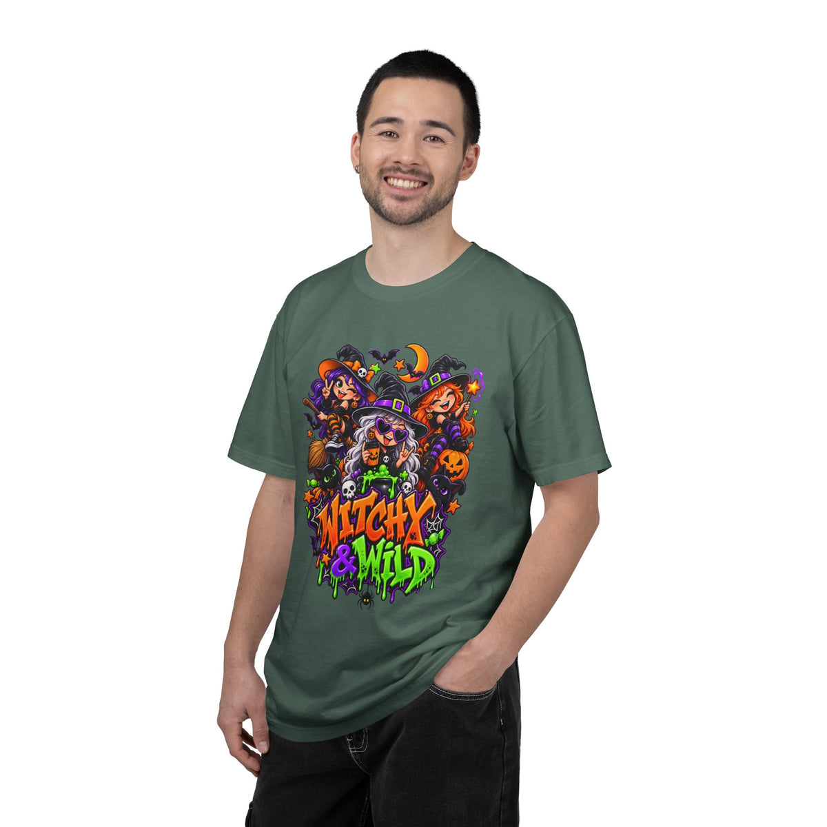 Witchy & Wild – Halloween Witch Crew Graphic T-Shirt