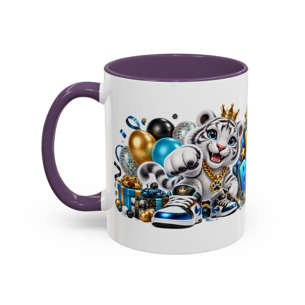 Happy Birthday White Tiger Mug – Colorful 3D Birthday Gift – White Coffee Mug