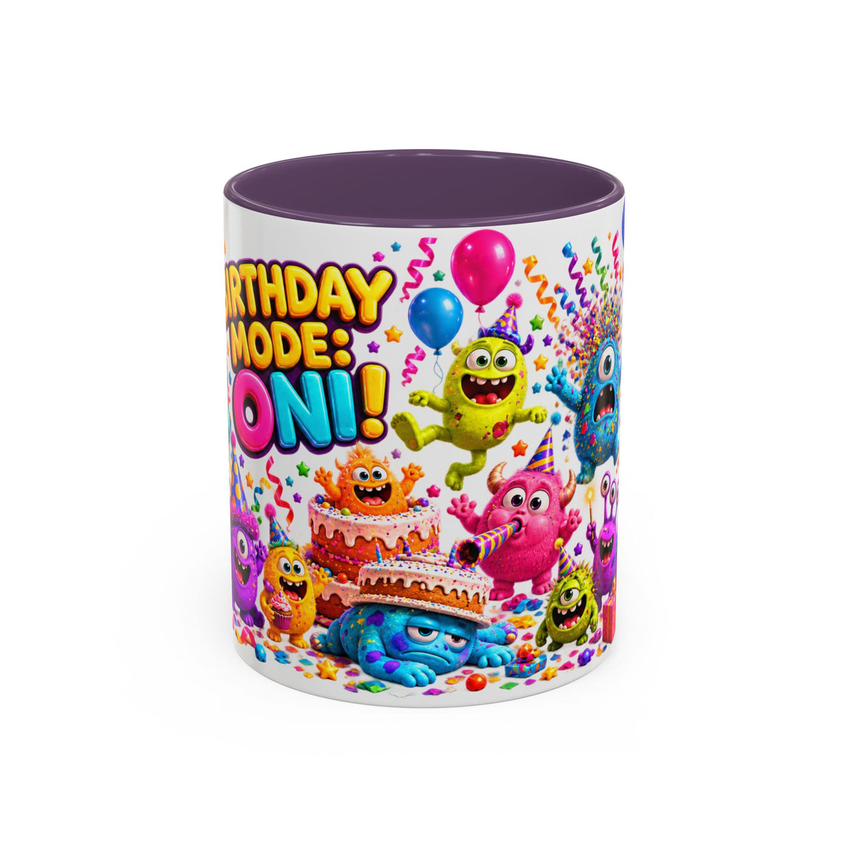 Birthday Mode On Monsters Coffee Mug — Colorful Party Coffee Cup (11/15oz)