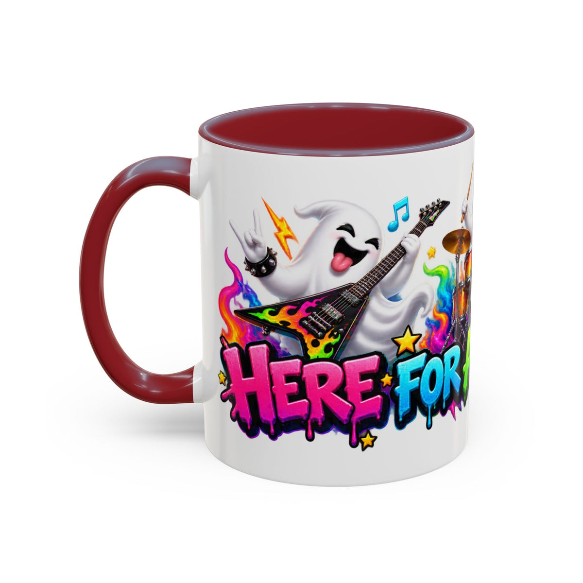 Here for a Boo Time Halloween Ghost Rock Band White Mug
