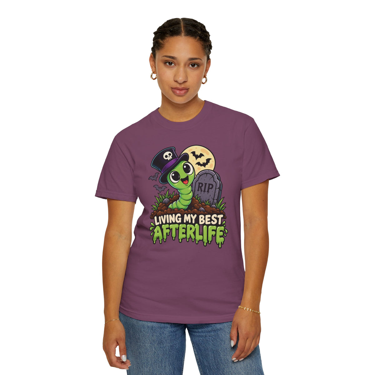 Living My Best Afterlife – Cute Halloween Graveyard Worm T-Shirt