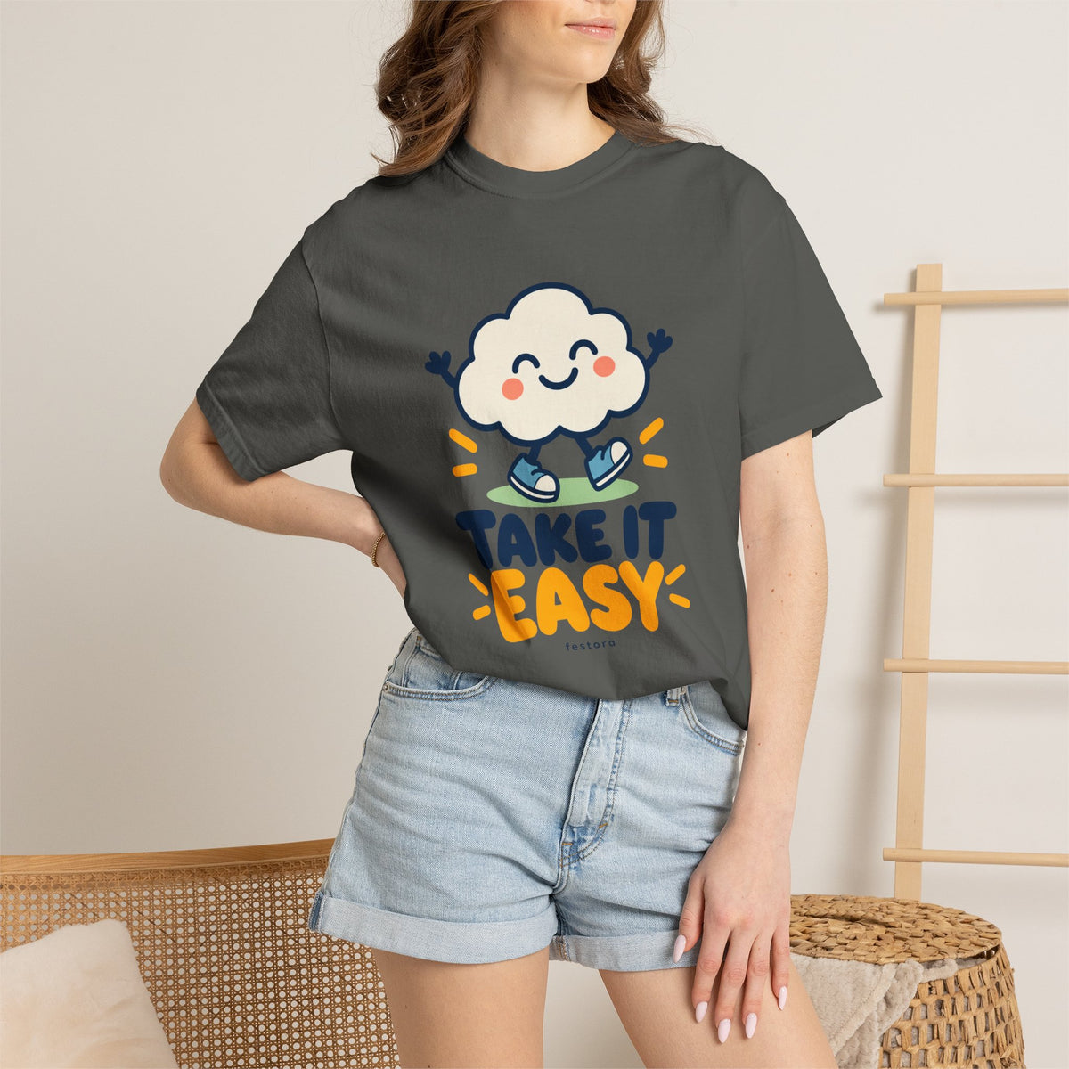 Take It Easy – Happy Cloud Graphic T-Shirt | Festora Everyday