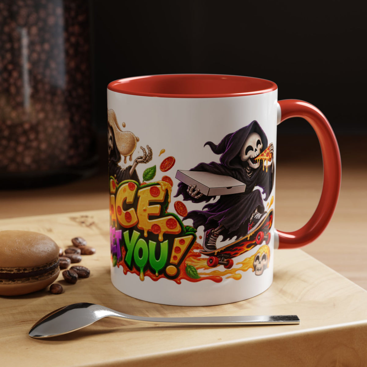 Slice to Meet You Funny Grim Reaper Pizza Halloween White Mug