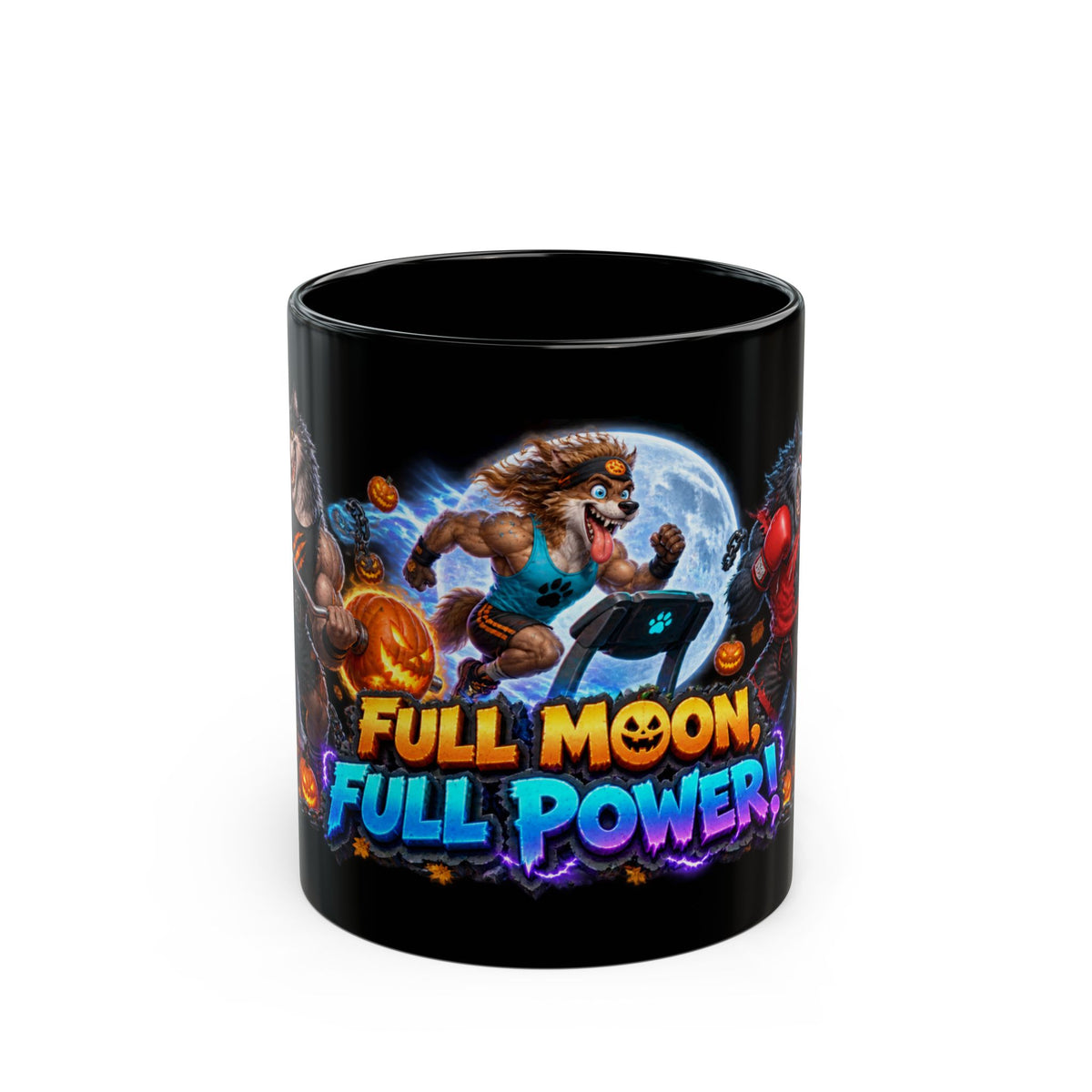 Full Moon Full Power Werewolf Gym Halloween Black Mug