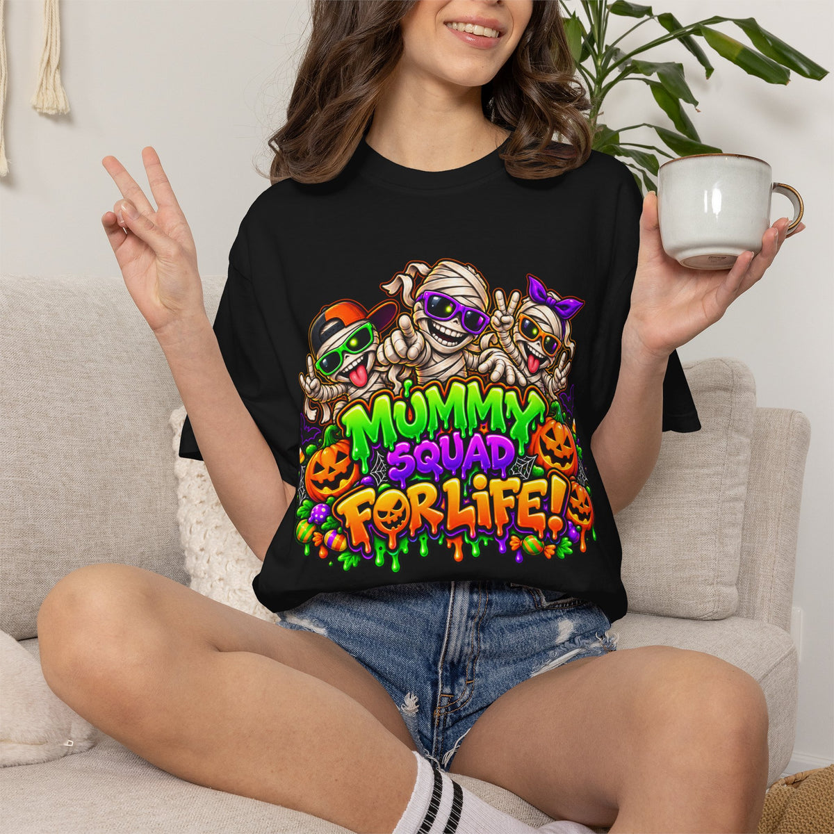 Mummy Squad For Life Halloween T-Shirt – Funny Colorful Mummy Graphic Tee