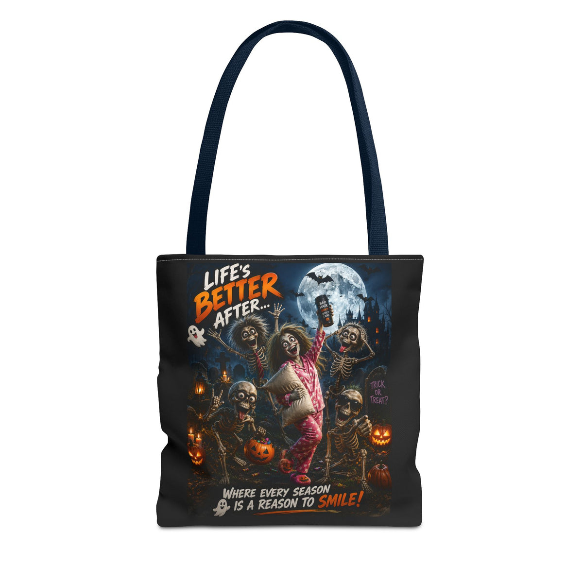 Halloween Horror Tote Bag - "Life's Better After" Trick-or-Treat Pumpkin Design