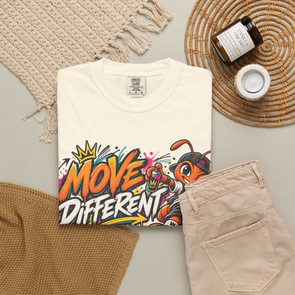 Move Different Graphic T-Shirt — Streetwear Skate Ant Mascot Design