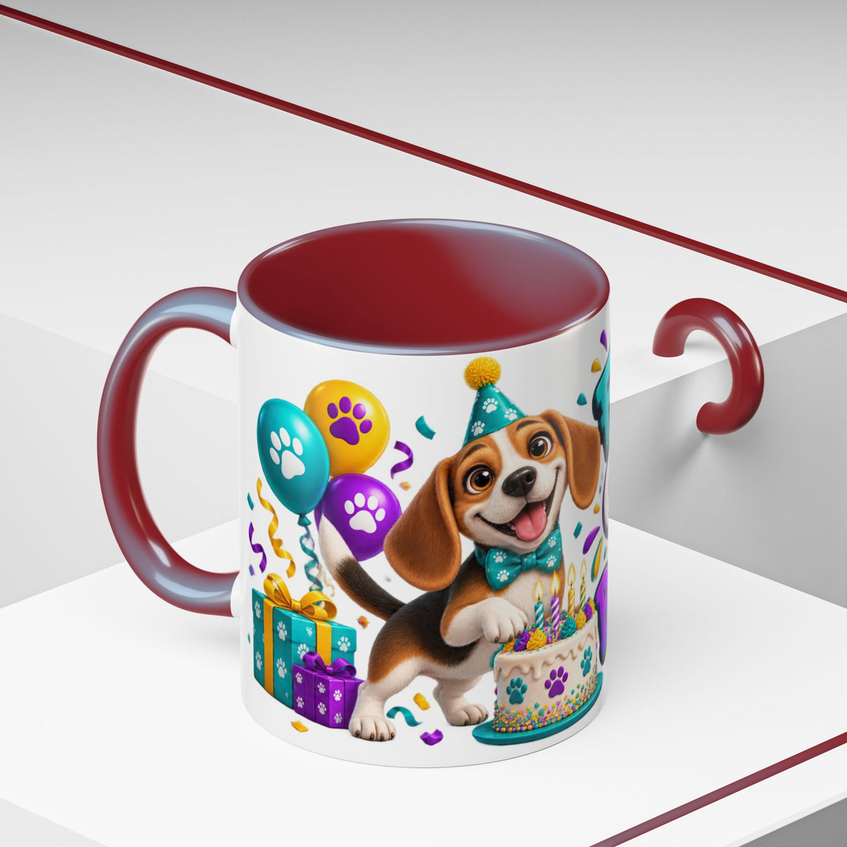 Beagle Birthday Mug – Fetch the Cake White Ceramic Coffee Cup