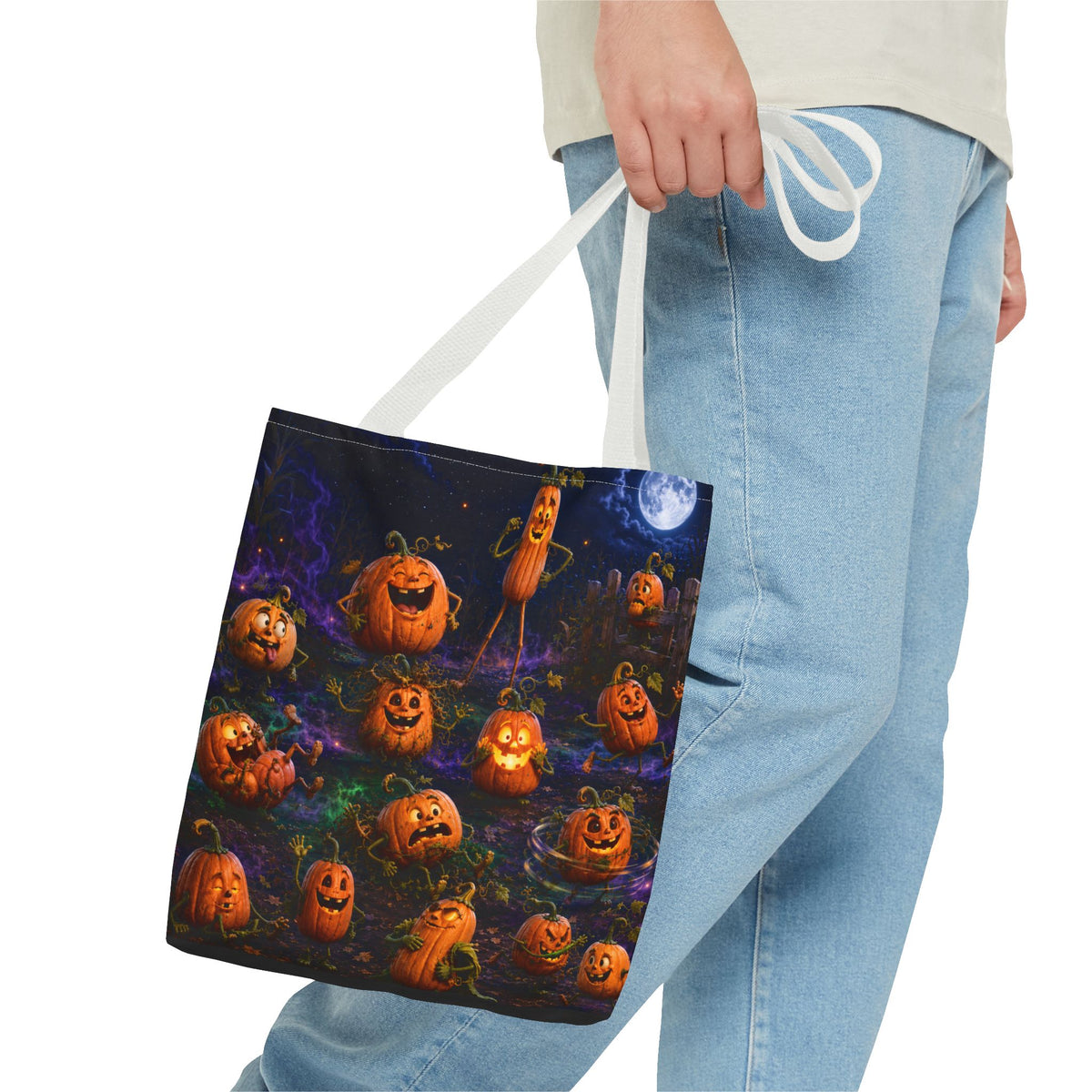 Halloween Pumpkin Patch Tote Bag — Spooky Jack-o'-Lantern All-Over Print