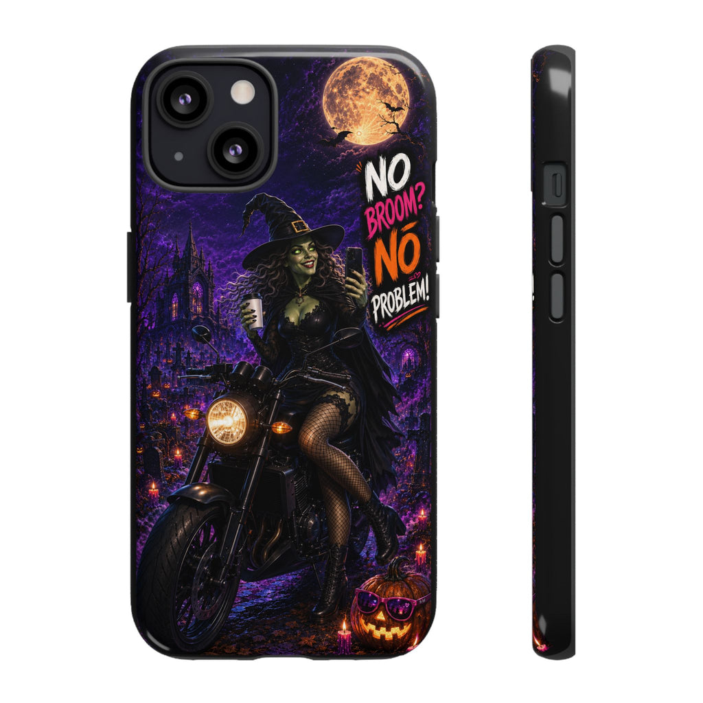 Halloween Witch Motorcycle Phone Case - "No Broom? No Problem!" Tough Protective iPhone Cover