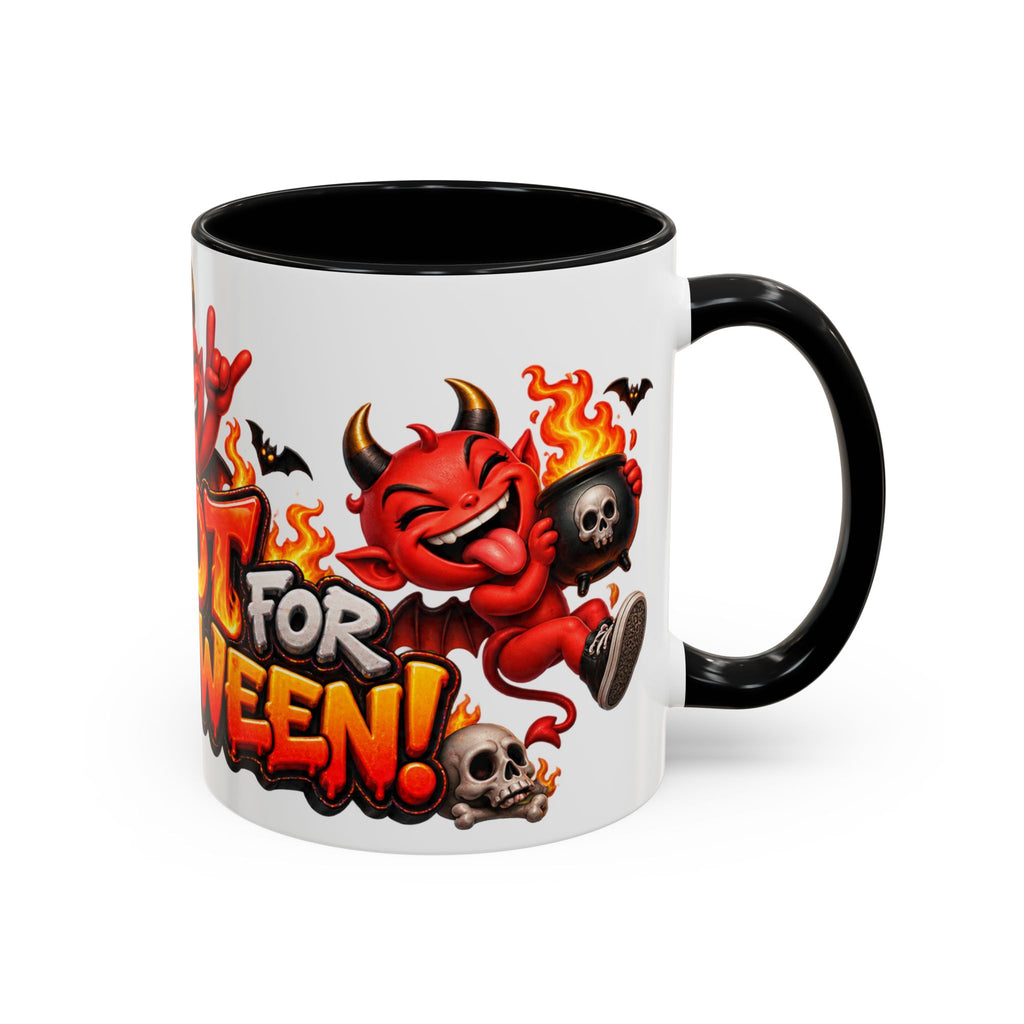 Too Hot for Halloween White Mug – Funny Devils, Flames & Spooky Design