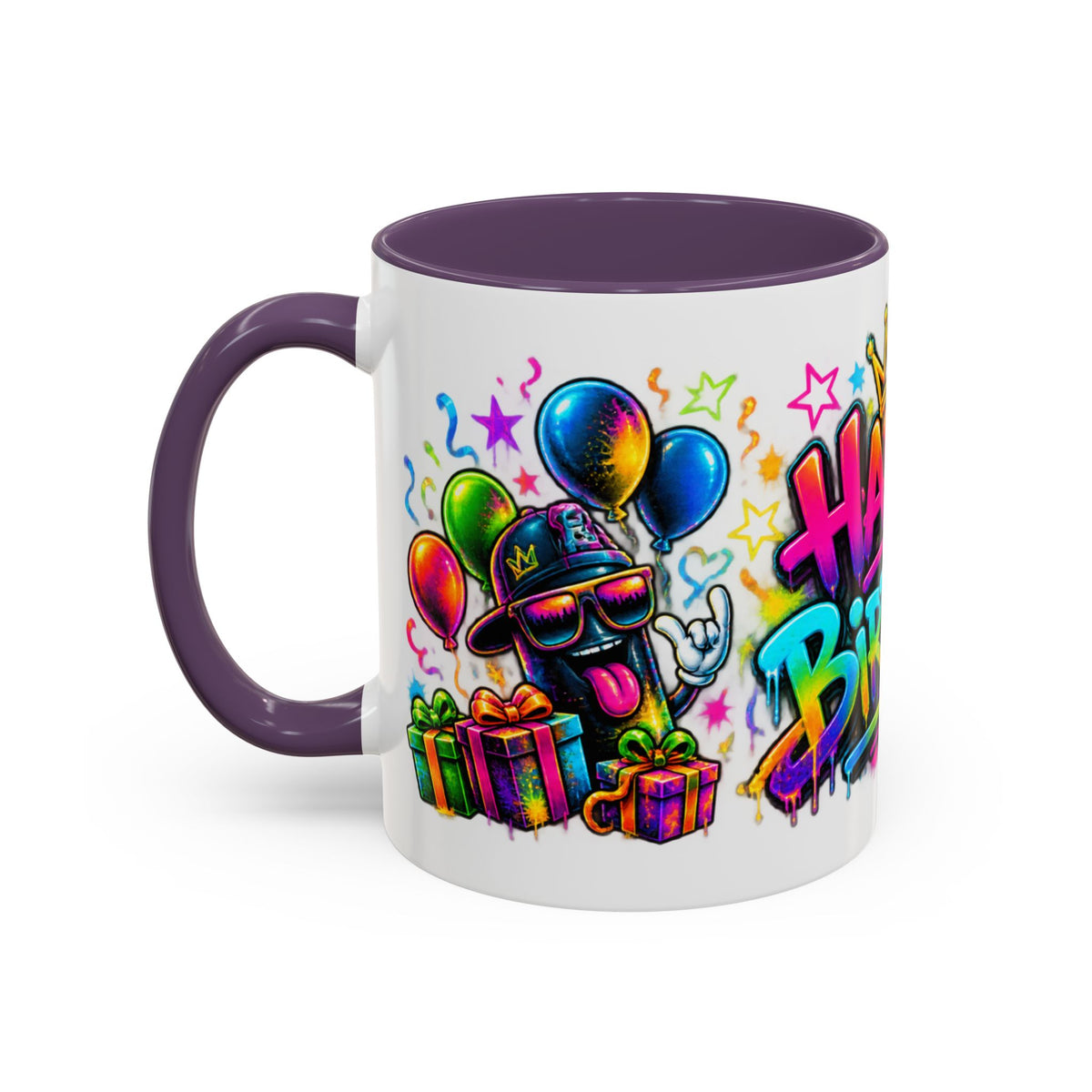 Happy Birthday Accent Coffee Mug – Colorful Graffiti Cake & Balloons (11/15oz)