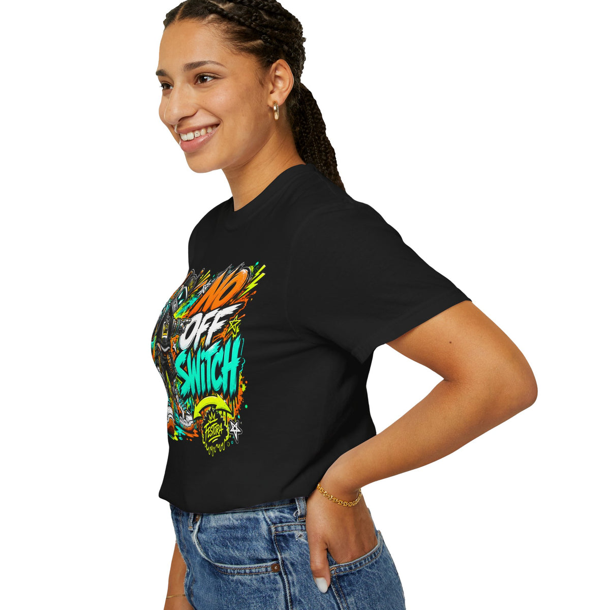 No Off Switch Robot Graphic T-Shirt — Bold Retro Streetwear Design