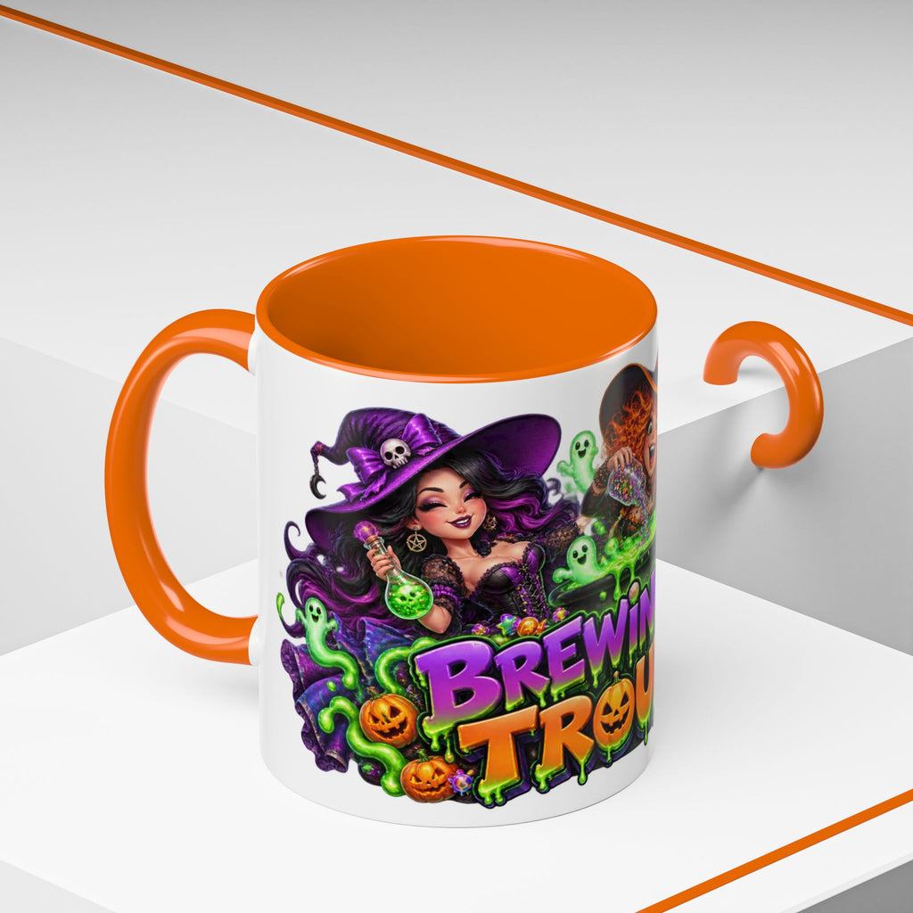 Brewing Up Trouble Witches Halloween White Mug