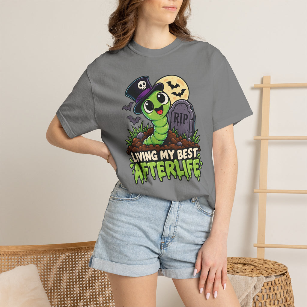 Living My Best Afterlife – Cute Halloween Graveyard Worm T-Shirt
