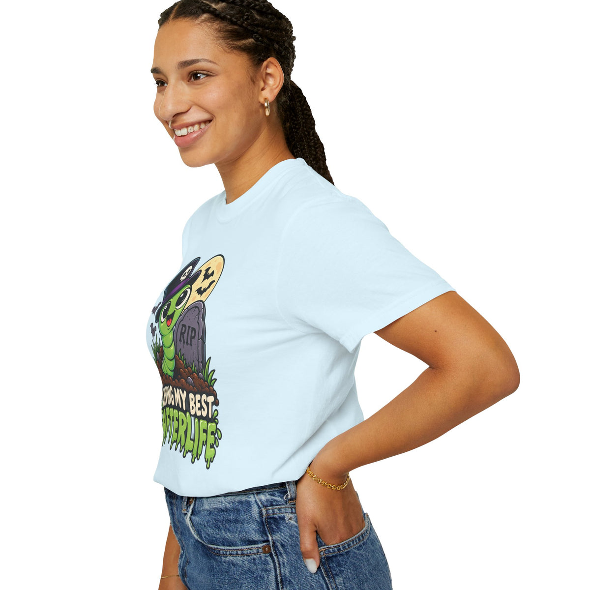 Living My Best Afterlife – Cute Halloween Graveyard Worm T-Shirt